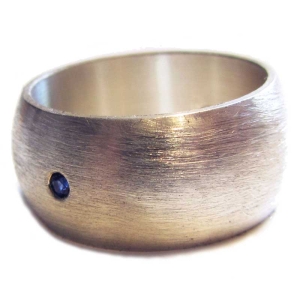 Wide Silver Ring with Sapphire