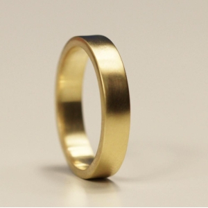 Flat Gold Rustic Wedding Ring Band - 4mm Flat Gold Rustic Wedding Ring Band - 4mm