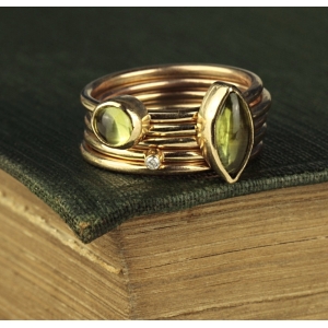 Peridot and Diamond Gold Stacking Rings Peridot and Diamond Gold Stacking Rings