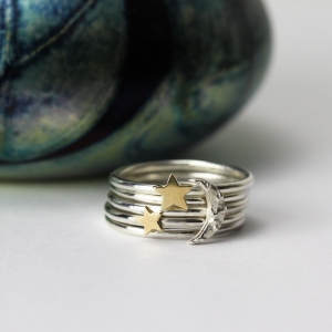 Luna Moon and Gold Star Stacking Ring set Luna Moon and Gold Star Stacking Ring set