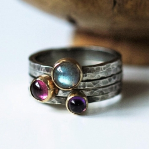 Mixed Metal Blossom Silver & Gold Stacking Rings Mixed Metal Blossom Silver & Gold Stacking Rings