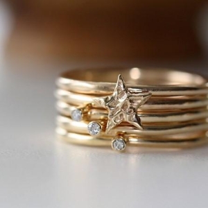 Solid Gold Universe Star & Diamond Stacking Rings Solid Gold Universe Star & Diamond Stacking Rings