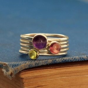Wildflower Amethyst, Peridot and Tourmaline Silver Stacking Ring Set Wildflower Amethyst, Peridot and Tourmaline Silver Stacking Ring Set