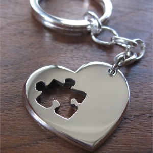 Heart Puzzle Keychain, Autism Awareness Keyring, Silver Heart with Puzzle Heart Puzzle Keychain, Autism Awareness Keyring, Silver Heart with Puzzle