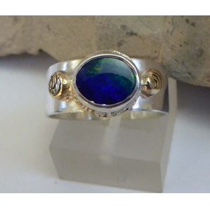 Blue Opal, gold & Silver wide ring Blue Opal, gold & Silver wide ring