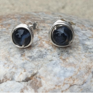 Strength - Striped Black Agate Gemstone Stud Earrings Strength - Striped Black Agate Gemstone Stud Earrings