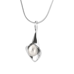 Silver Medium Short Lily Pearl Pendant