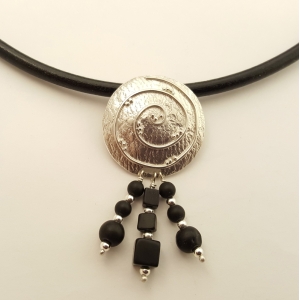 Black Agate, Silver & Leather necklace Black Agate, Silver & Leather necklace
