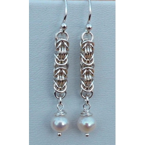 Pearl & Byzantine Weave Drop Earrings Pearl & Byzantine Weave Drop Earrings