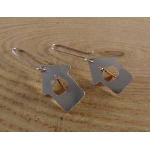 Sterling Silver and Copper Bird House Earrings Sterling Silver and Copper Bird House Earrings
