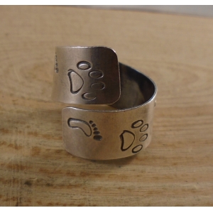 Sterling Silver Foot and Paw Print Adjustable Ring Sterling Silver Foot and Paw Print Adjustable Ring