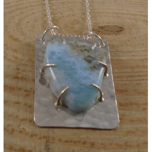 Sterling Silver Hammered Larimar Necklace Sterling Silver Hammered Larimar Necklace