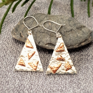 Tumbling Triangle Silver & Copper Drop Earrings Tumbling Triangle Silver & Copper Drop Earrings