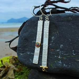 Opal earrings, extra long dangle earrings, asymmetrical handmade silver earrings Opal earrings, extra long dangle earrings, asymmetrical handmade silver earrings