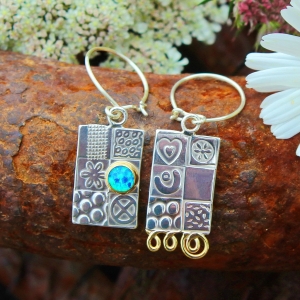 Silver earrings, opal earrings, drop earrings, asymmetrical Silver earrings, opal earrings, drop earrings, asymmetrical