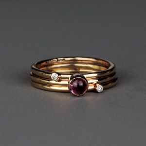 Diamond and  Gold Midi Stacking Ring  Set - 4mm Gemstone Choice