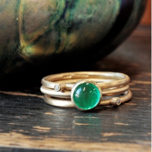 Emerald Birthstone Gold Midi Stacking Ring Set