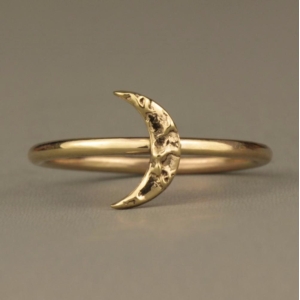 Solid Gold textured Lunar Moon ring