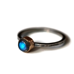 Labradorite Mixed metal silver and gold blossom Ring