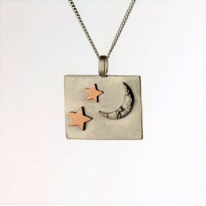 Luna moon and gold star square necklace