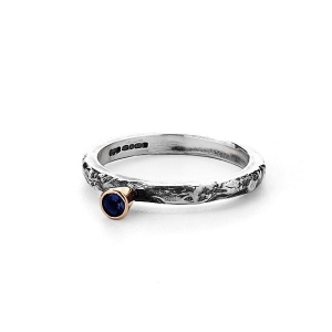 Slim Sapphire Textured Treasure Ring