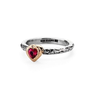 Slim Pink Tourmaline Heart Textured Treasure Ring
