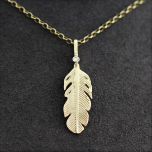 Solid Gold and Diamond Angel Feather Necklace