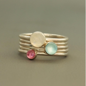 Sweet Pea Moonstone and Tourmaline stacking rings