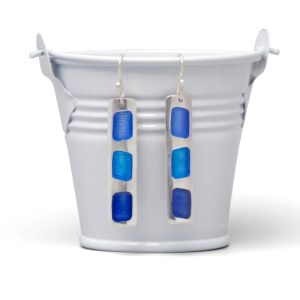 Fine Silver Enamelled Bar Drop Earrings