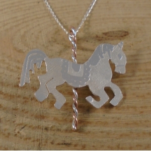 Sterling Silver and Copper Carousel Horse Necklace