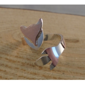 Sterling Silver and Copper Fox Adjustable Ring