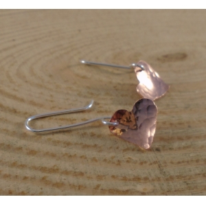 Sterling Silver and Copper Hammered Hearts Earrings