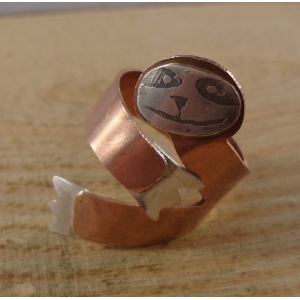 Copper and Sterling Silver Sloth Adjustable Ring