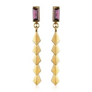 Zen Pathway Drop Earrings in gold vermeil with rhodolite garnet