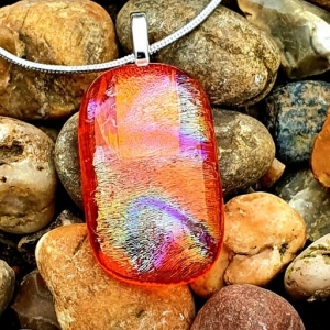Orange Dichroic Necklace, Colour Changing Fused Glass Pendant, Dichroic Glass