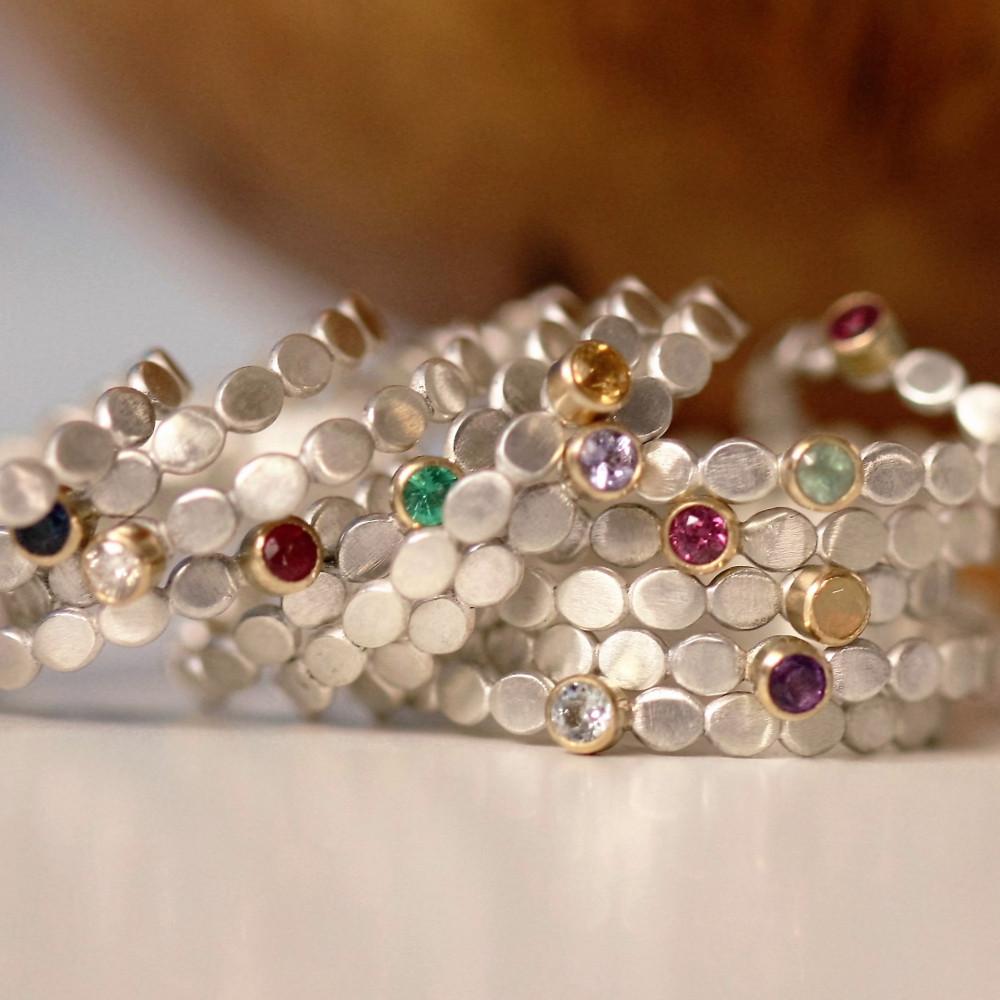Birthstone Silver and Gold Pebble ring