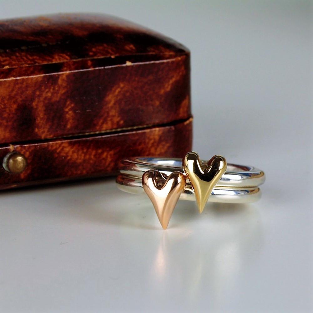 Gold Heart Silver Halo Ring