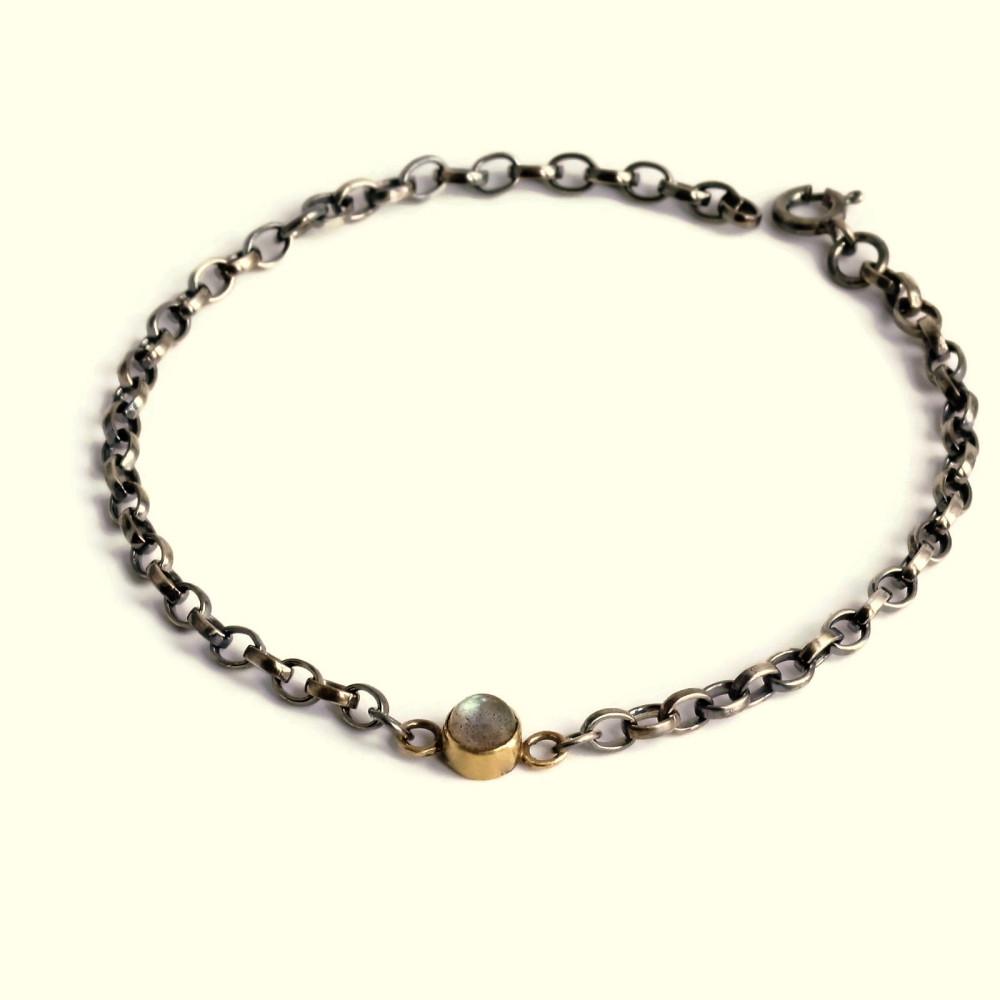 Labradorite Silver & Gold Blossom Bracelet
