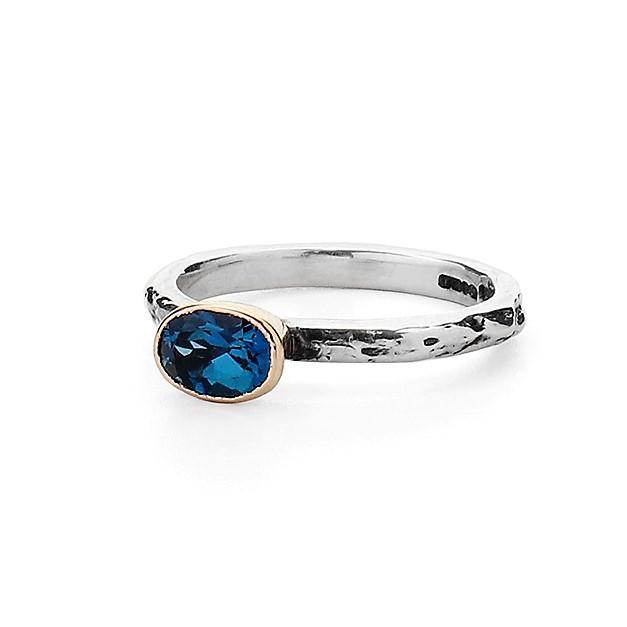 Oval Blue Topaz Textured Treasure Ring