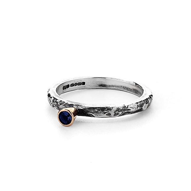 Slim Sapphire Textured Treasure Ring