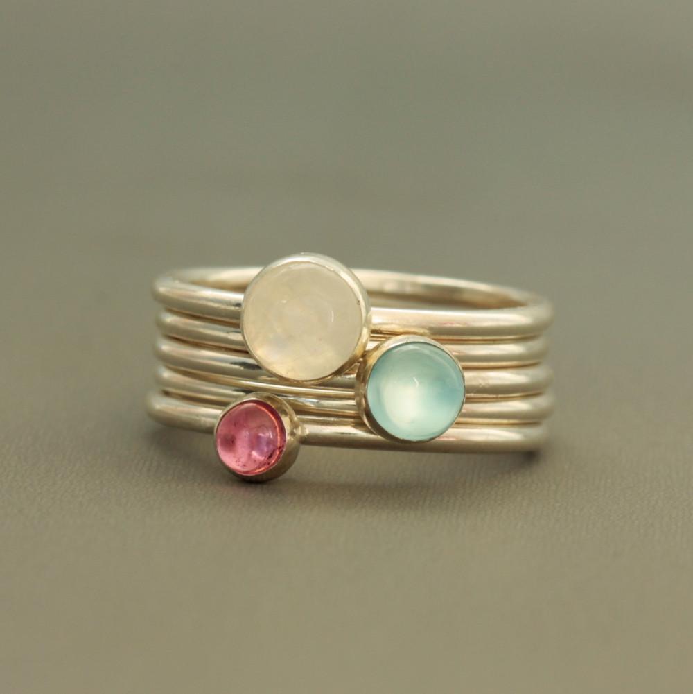 Sweet Pea Moonstone and Tourmaline stacking rings