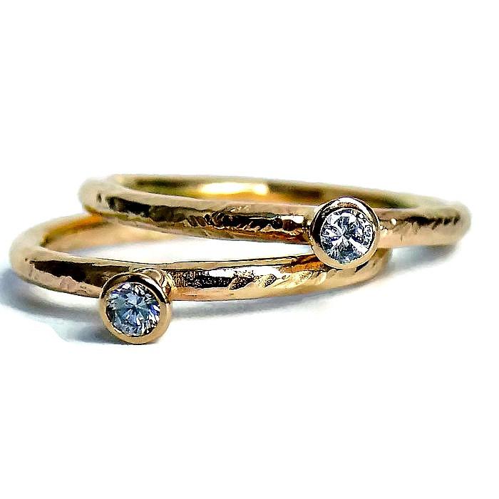 Tool Marked Diamond Rustic Gold Ring Band