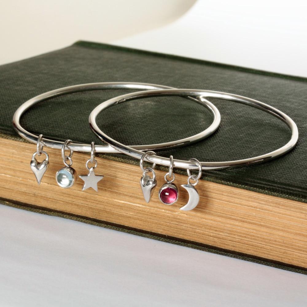 Wild at Heart Silver Charm Bangle