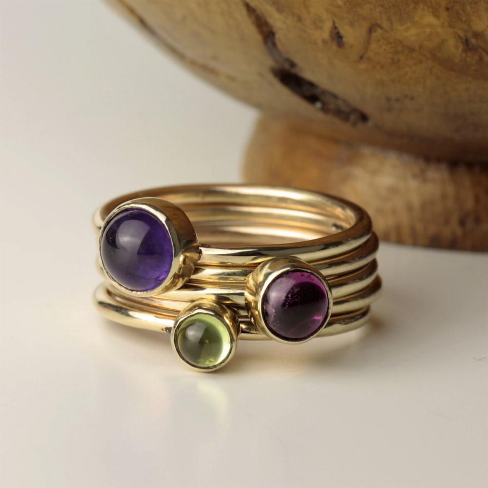 Wild Flower Gemstone Gold Stacking Ring Set