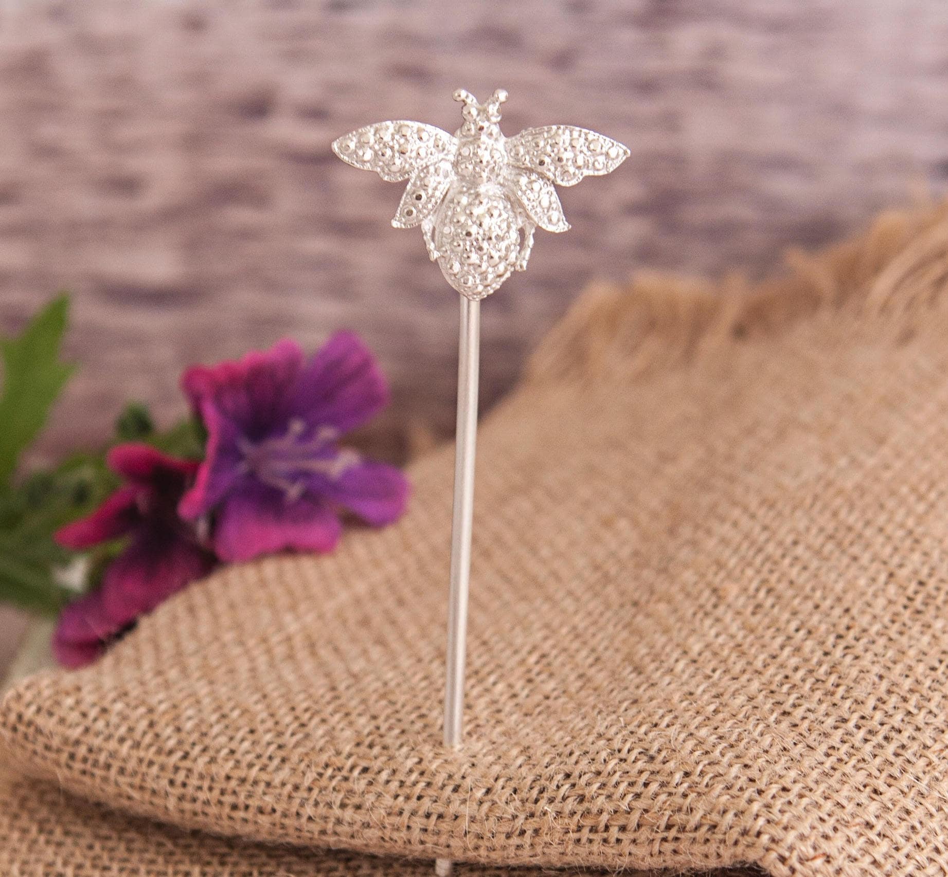 Bee hair stick pin herb planter marker insect jewellery Sterling Silver UK Hallmarked