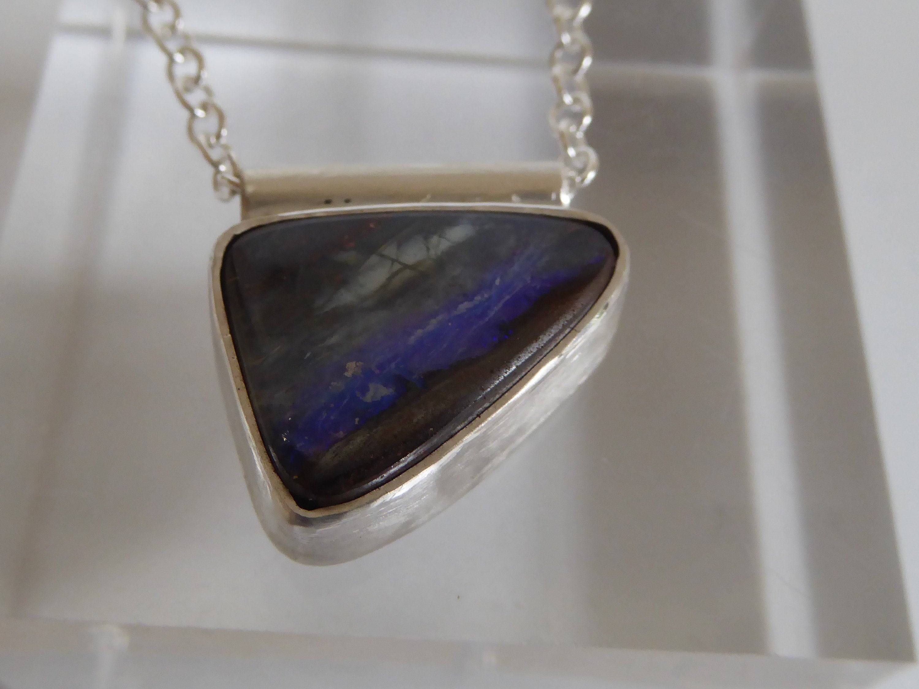 Australian Yowha Opal stone free form silver pendant