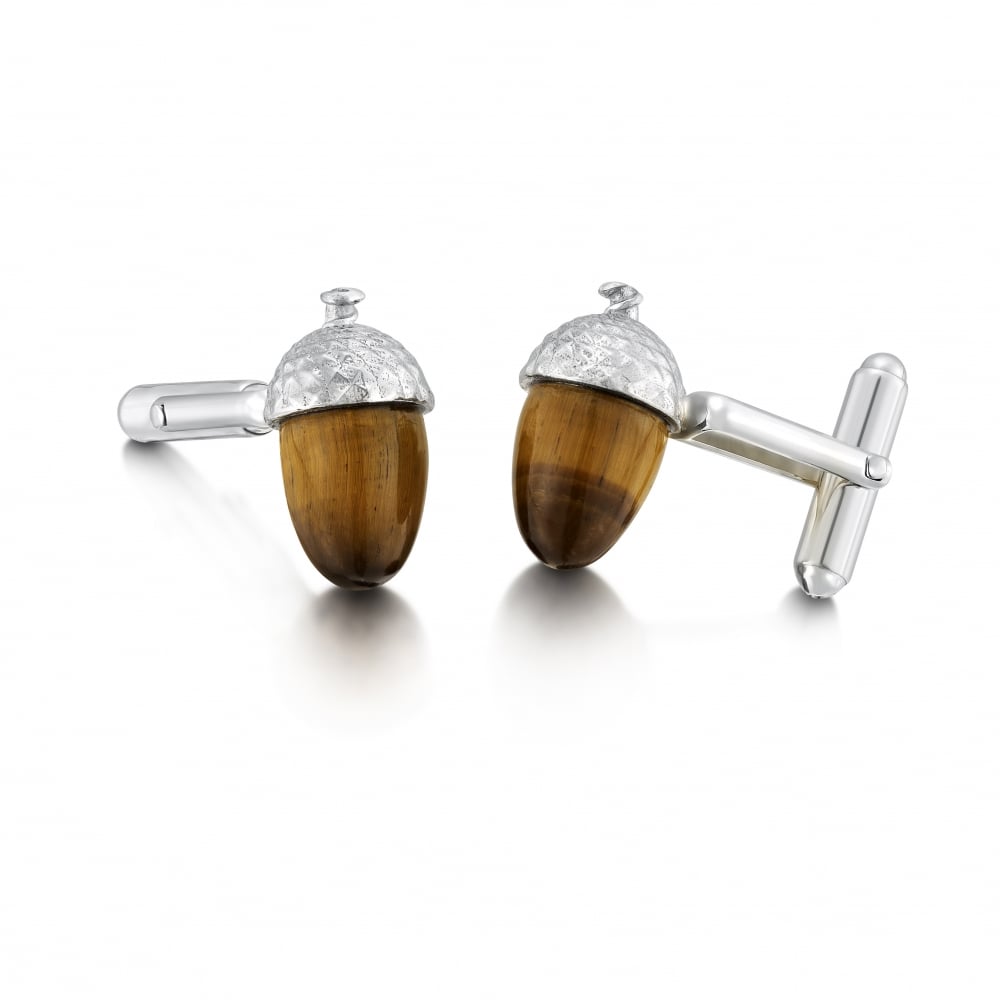 Silver Cufflinks With Tigers Eye Acorns