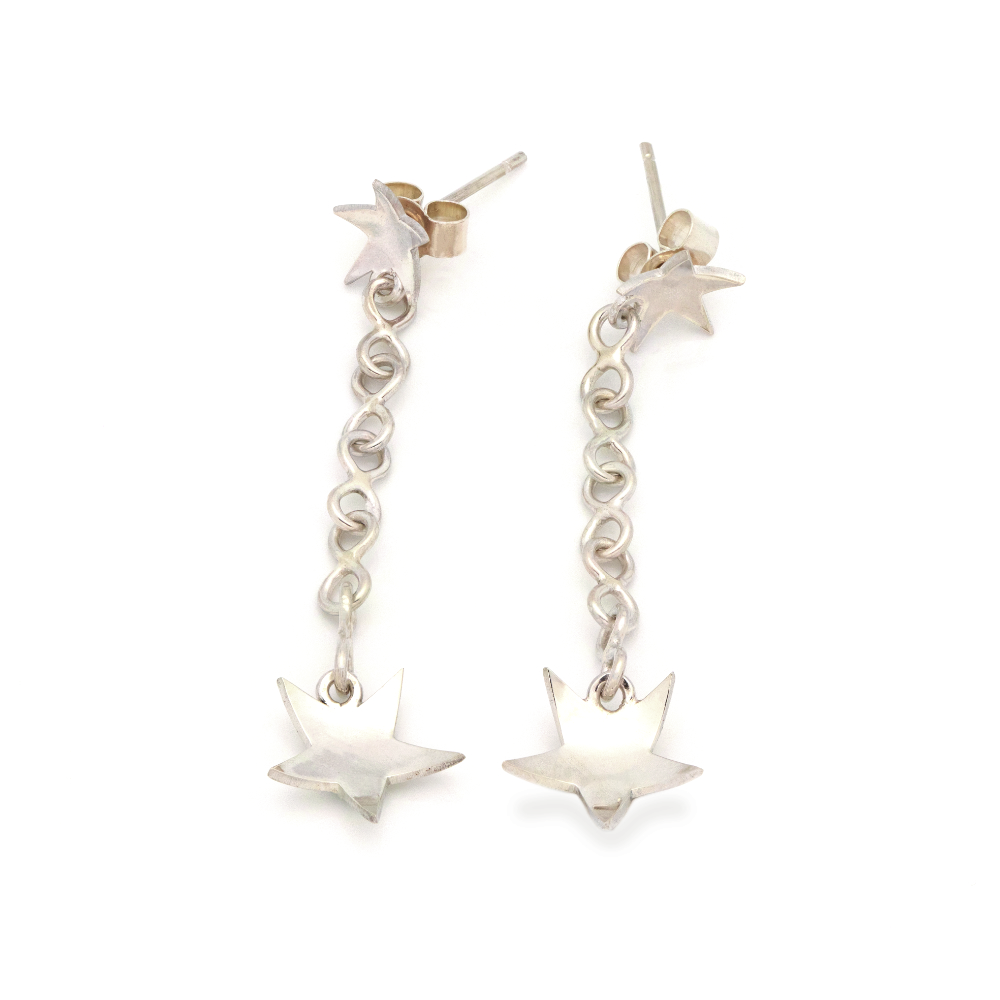 Sterling Silver 2 Star & Chain Studs