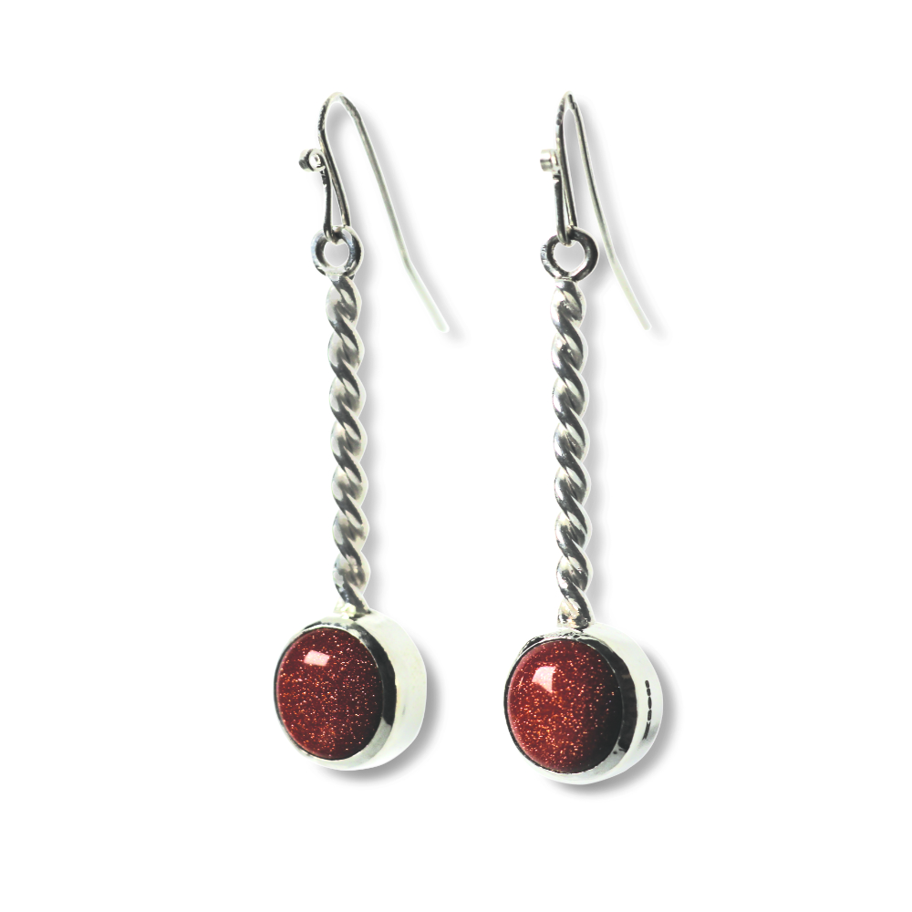 Sterling Silver & Brown Goldstone Earrings