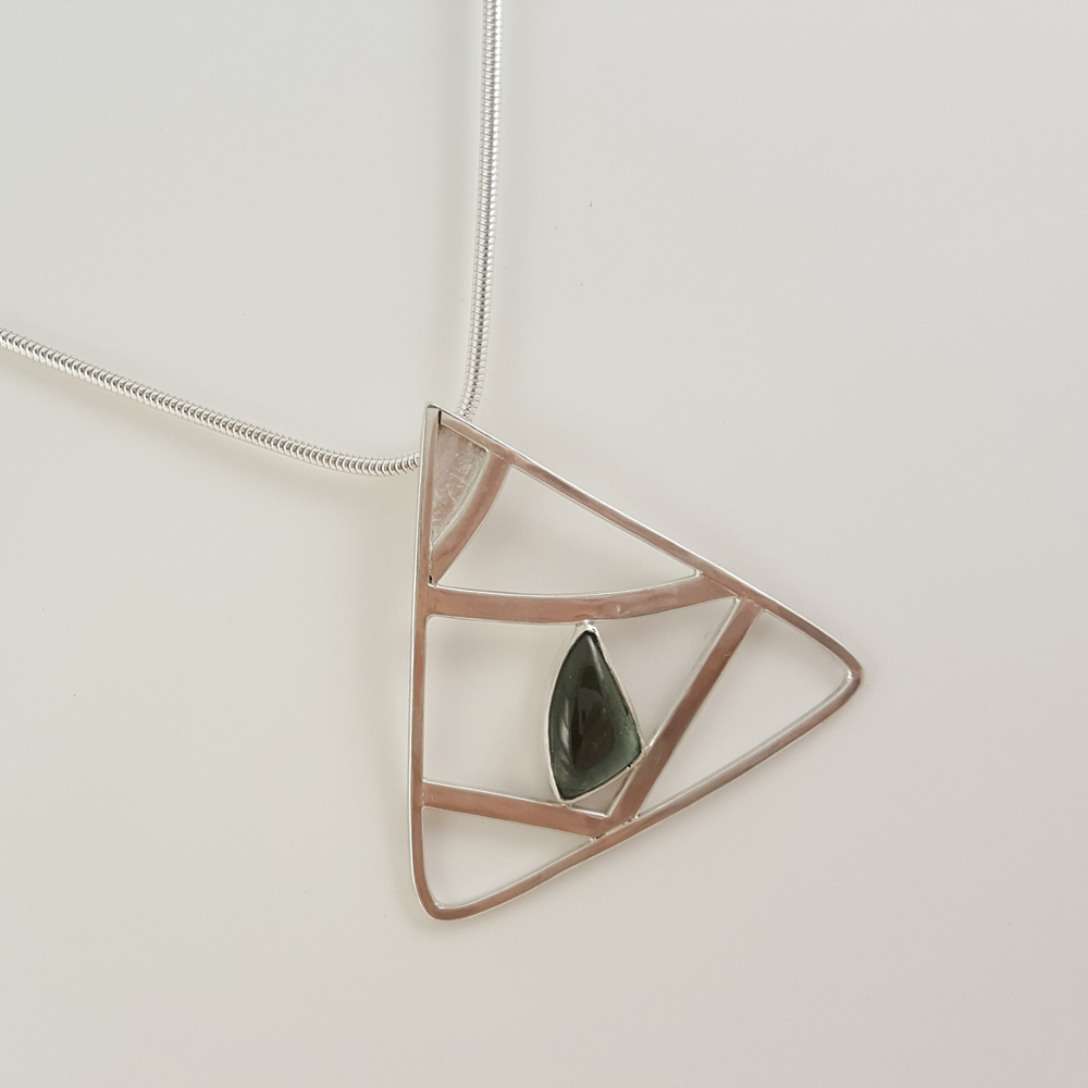 Tourmaline & Silver triangular openwork pendant